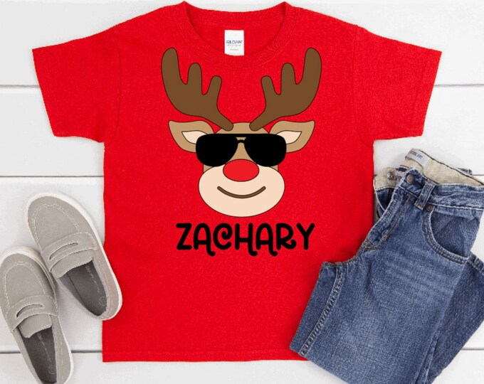Kids Rudolph Tshirt, Kids Personalized Christmas shirt, Kids Personalized Rudolph Shirt, Holiday Gift, Kids Christmas Gift, Immediate ship