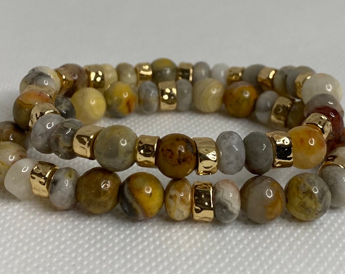 Agate beaded stacked stretch bracelets 8mm stack fun summer beads handmade crystal stone