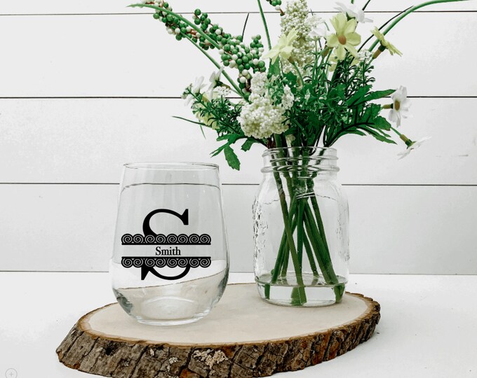 Monogram Wine Glasses, Monogram Wine Tumbler, Wedding Gift, Bridesmaid Gift