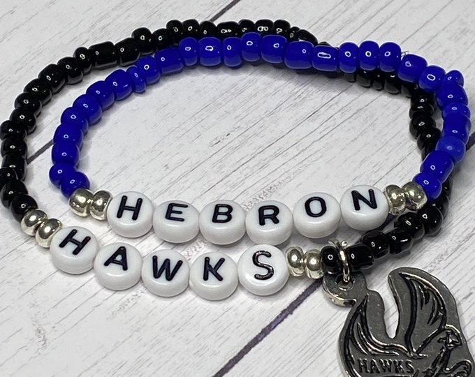 School Mascot Charm Beaded Bracelet - Hebron Hawks