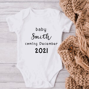 Personalized Last Name Baby Announcement Bodysuit, Pregnancy Announcement, Baby Name Bodysuit, Modern Baby Announcement, Gender Reveal