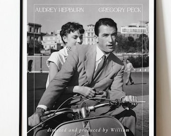 Instant Download Poster AUDREY Hepburn, Gregory Peck, Roman Holiday, wall art A3 Cinema, Vespa, Rome RARE Italy Aesthetic 29.7 x 42 cm