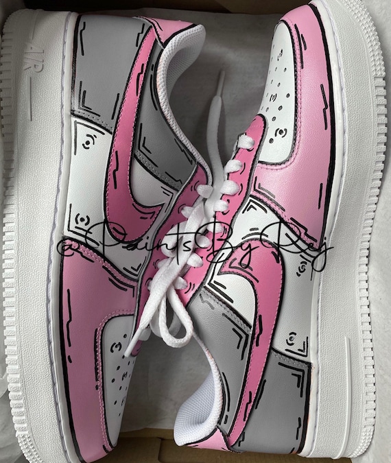 contaminación Dificil Permitirse Nike Air Force 1 X Diseño de dibujos animados rosa y gris - Etsy España