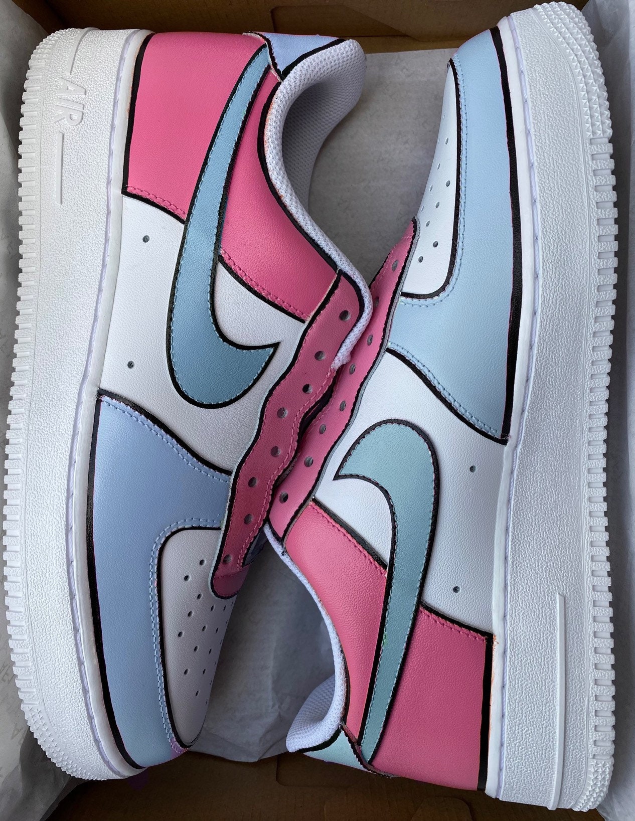 Nike Force 1 X Roze en blauw grijs omtrek Etsy Nederland