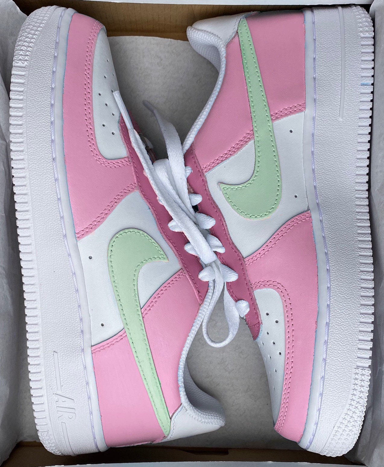 Nike Air Force 1 X Pink With Green Colour Block Design -
