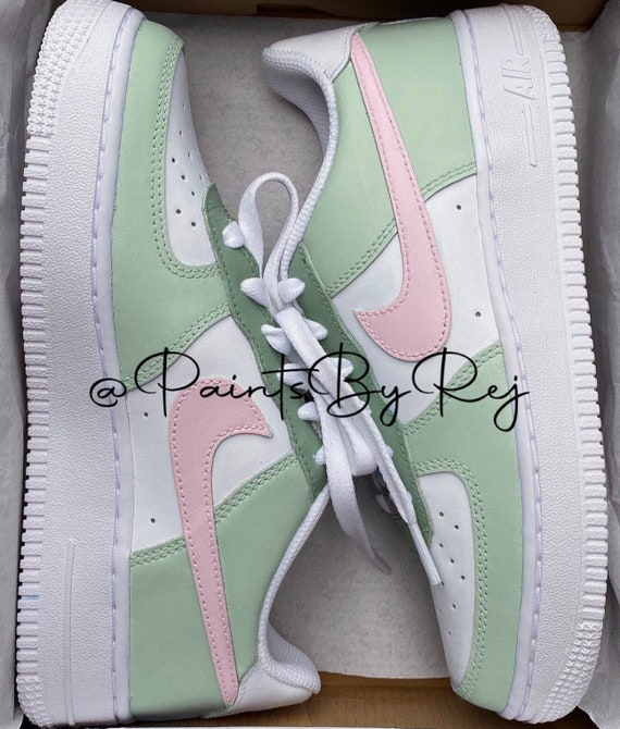 Nike Force 1 X Groen Kleur blok ontwerp met roze vinkje - Etsy Nederland