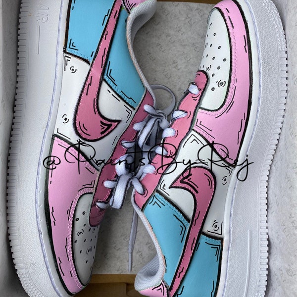 Nike Air Force 1 X Pink and Blue cartoon design- (Air Jordan 1), Custom Sneakers. Personalise to your own colours