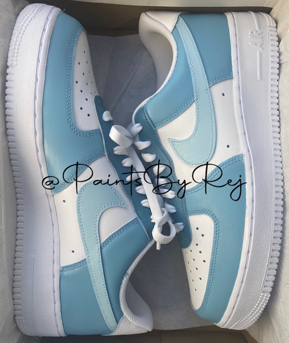 Custom Nike Air Force 1 pastel Blue Louis Vuitton LV - Depop