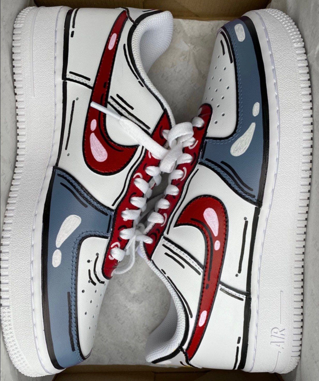 Nike Air Force 1 X Red and Grey Cartoon Custom - Etsy