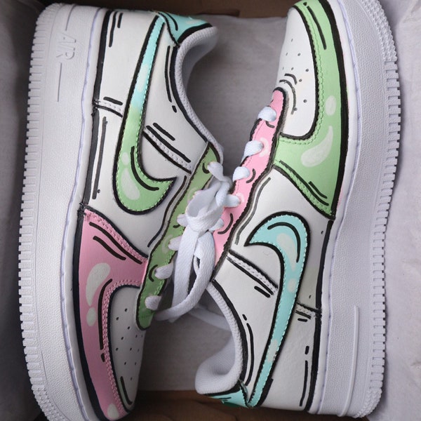 Nike Air Force 1 X Pastel Cartoon “Green Pink Blue” - (Air Jordan 1), Custom Sneakers. Personalise to your own colours