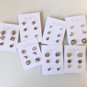 3 Pairs Stud-Pack // Polymer Clay Earrings // Hypoallergenic | Clip-ons OR Piercing