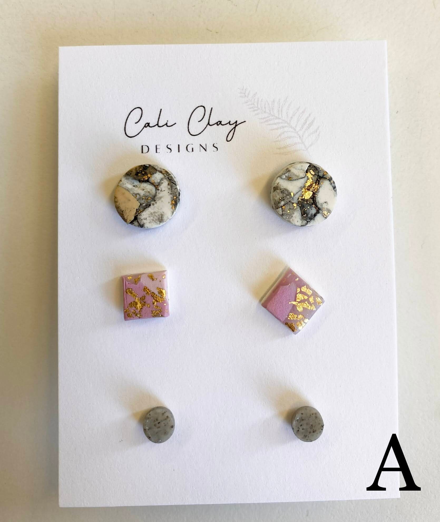3 Pairs Stud-pack // Polymer Clay Earrings // Hypoallergenic 
