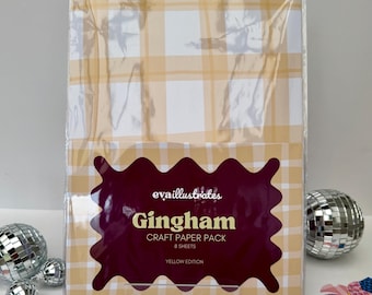 Butter Yellow Gingham Craft Paper Pack, 8 Sheets, Scrapbooking Card Making Supplies