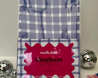 Blue Gingham Craft Paper Pack, 8 Sheets Scrapbooking Journal Supplies