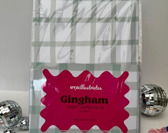 Mint Green Gingham Craft Paper Pack, 8 Sheets Scrapbooking Journal Supplies
