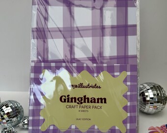 Lilac Gingham Craft Paper Pack, 8 Sheets Scrapbooking Journal Supplies