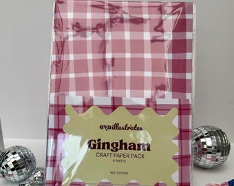 Red Gingham Craft Paper Pack, 8 Sheets Scrapbooking Journal Supplies