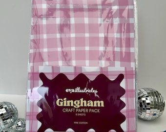 Pink Gingham Craft Paper Pack, 8 Sheets, Cottage Core Journal Supplies
