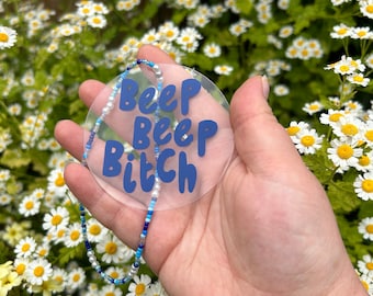 Beep Beep B*tch Car Mirror Charm, Funny Rear View Mirror Accessory, Vinyl Perspex Car Decor Gift