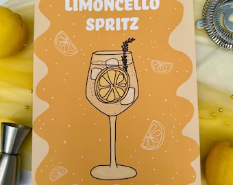 Limoncello Spritz Cocktail Print, Yellow Kitchen Decor, Hand-Illustrated Bar Art