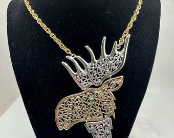 Collar de alce con filigrana y corona dorada vintage, articulado, con piedra verde de dos tonos