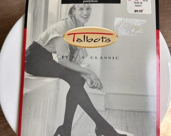 Vintage Talbots Microfiber Opaque Control Top With Lycra 3D Pantyhose Navy Blue