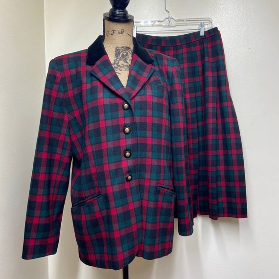 Vintage Pendleton Holiday Plaid Skirt & Blazer Set