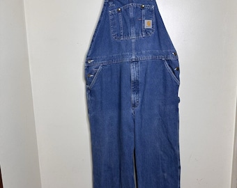 Vintage Carhartt Denim Overalls Men 42x30 R07-DST Jean Work Utility Bib Coverall