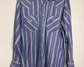 Vintage Saddle Brook westernshirt heren L Stripe Pearl Snap-cowboy met lange mouwen