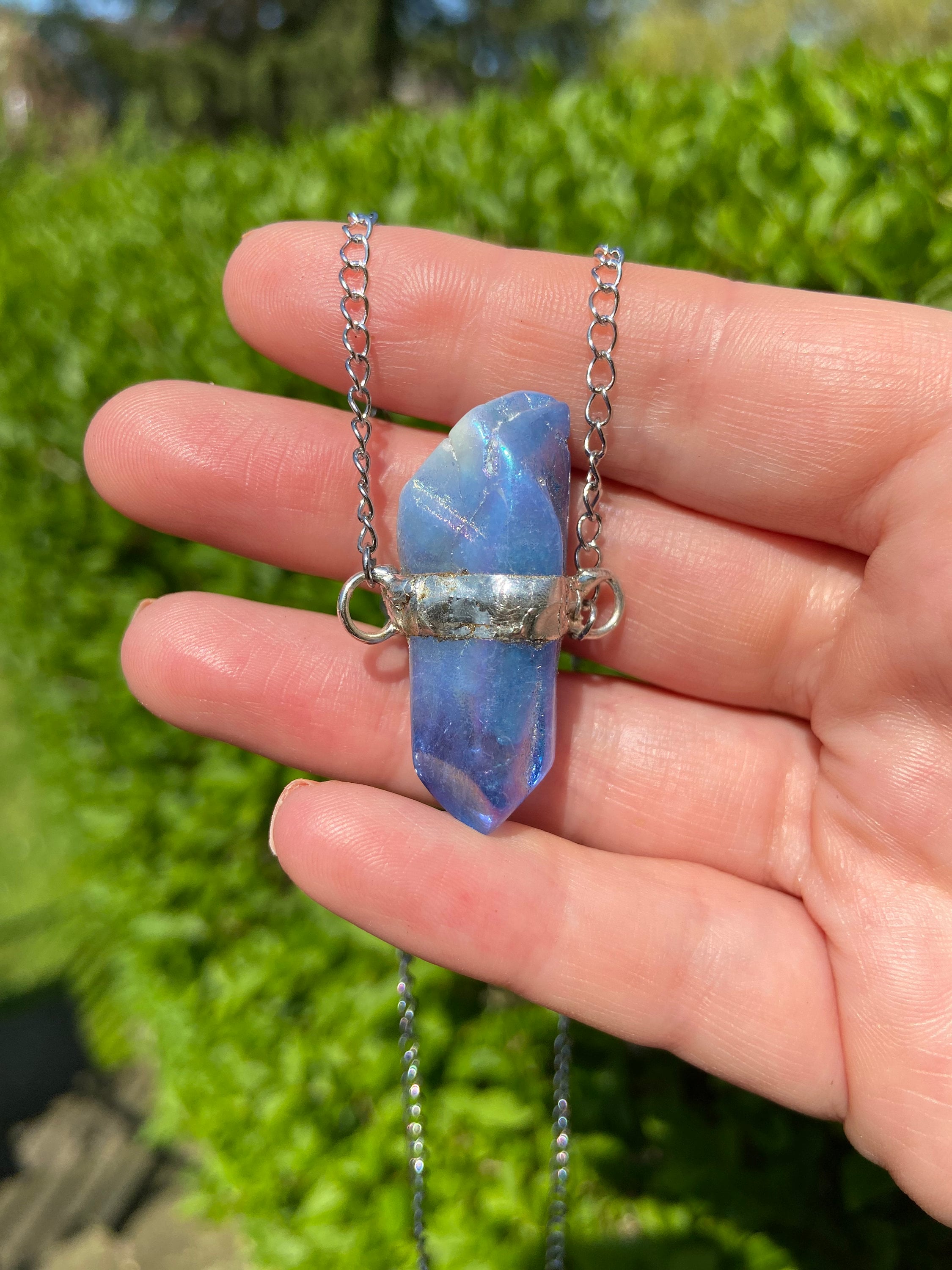 Blue Aura Quartz Pendant Necklace, Crystal Necklace, Crystal