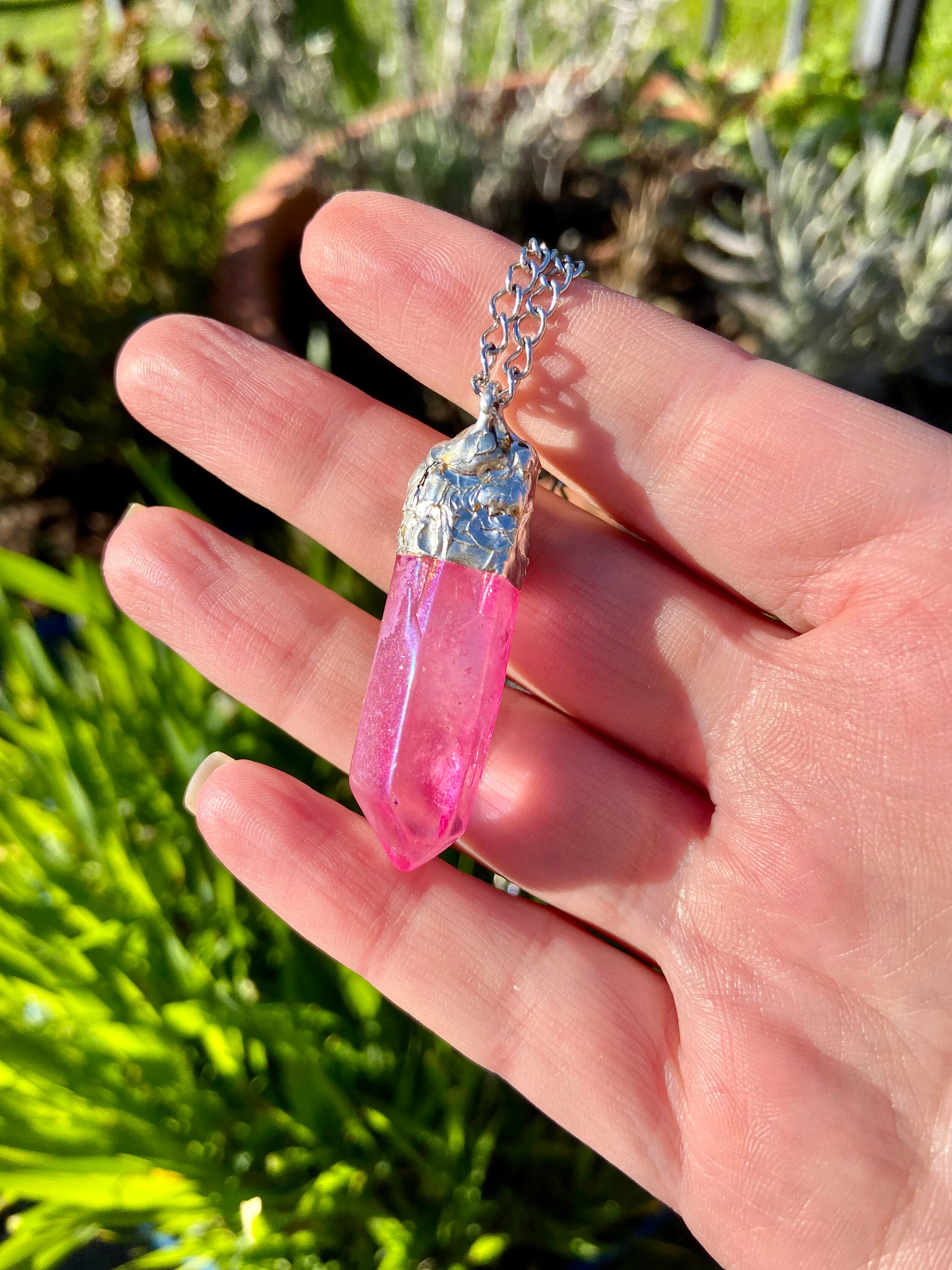 Pink Aura Quartz Pendant Necklace Crystal Pendant Crystal Necklace Crystal Jewellery Gemstone Jewellery Unique Gift Boho Style Etsy