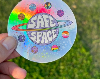Safe Space Holographic Sticker, Planets, LGBTQ+ Pride Ally