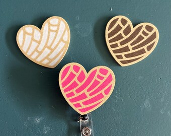 Heart Concha badge reel, cute badge, Pan Dulce