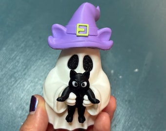 Witch Hat Ghost Holding Cat Figure