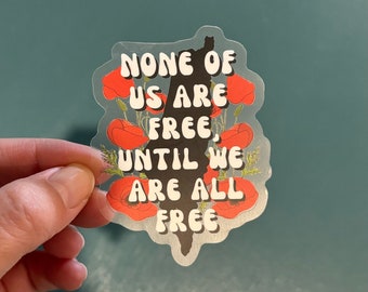 Palestine No one is free sticker, Palestine, Poppies, transparent sticker, laptop sticker, water bottle sticker, clear sticker