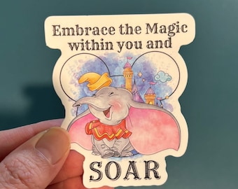 Dumbo Inspired Soar Sticker, Elephant Magic, Laptop Decal