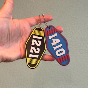 Hockey Romance Hotel Room Keychain, Bag Charm, Queer romance, hockey keychain, 1410, 1221, Motel, Retro