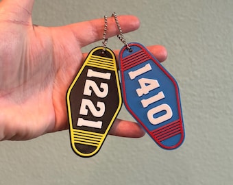 Hockey Romance Hotel Room Keychain, Bag Charm, Queer romance, hockey keychain, 1410, 1221, Motel, Retro