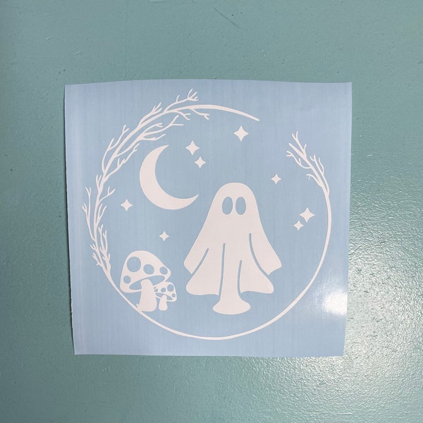 Boho Ghost Decal, Halloween Decal, Spooky decal, Ghost Decal, Moon decal, Spooky car decal, Halloween Car decal, Mushrooms, Boho Decal