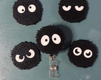 Kawaii Soot badge reel, cute badge, anime