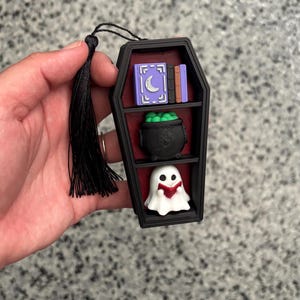 Coffin Gothic Bookshelf Fidget Clicker, Gothic Backpack Charm, bookish gift