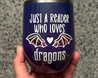 Just A Reader Who Loves Dragons 12 Oz metal insulated tumbler, fantasy, cup