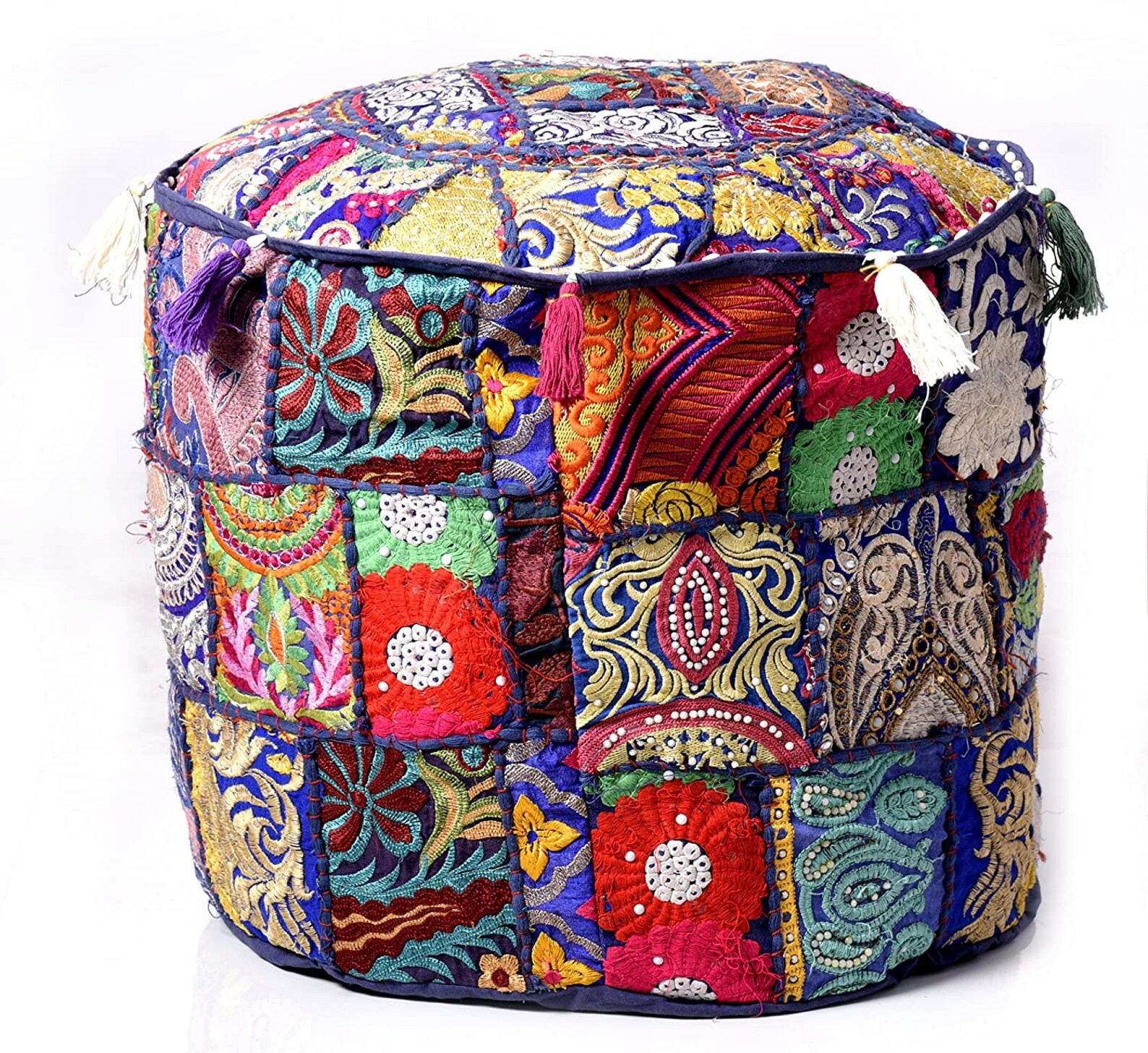 Blue Patchwork Embroidery Pouf Ottoman Pouffe Cover Ethnic Etsy