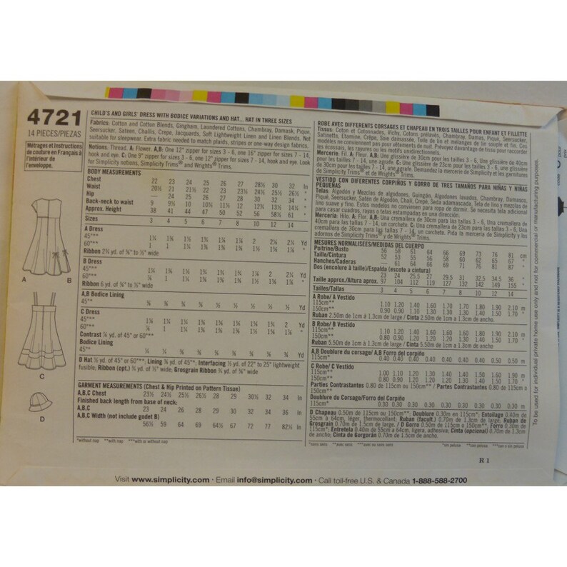 Simplicity 4721 UNCUT Size 3 4 5 6 Empire Waist Sleeveless Short Sleeves Straps Girls Fit and Flare Dress Pattern Sundress Jewel Neck
