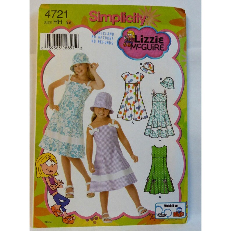 Simplicity 4721 UNCUT Size 3 4 5 6 Empire Waist Sleeveless Short Sleeves Straps Girls Fit and Flare Dress Pattern Sundress Jewel Neck
