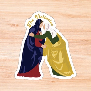La Visitazione della Vergine Maria e Santa Elisabetta adesivi con taglio a bacio, decalcomania in vinile di Santo cattolico