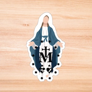 Adesivi fustellati Medaglia Miracolosa, decalcomania in vinile cattolica della Madonna delle Grazie
