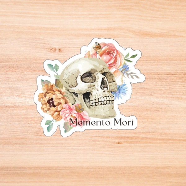 Memento Mori Kiss-Cut Stickers, Skull and Pastel Floral Watercolor Vinyl Decal, Catholic Gift