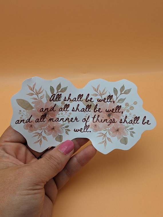 Julian of Norwich Quote Kiss-Cut Stickers, Catholic Decorative Floral Vinyl Decal