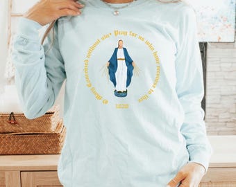 Miraculous Medal Unisex Long Sleeve T-Shirt, Catholic Graphic Tee